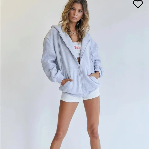Princess Polly Florida Oversized Zip Up Sweatshirt - Picture 1 of 8